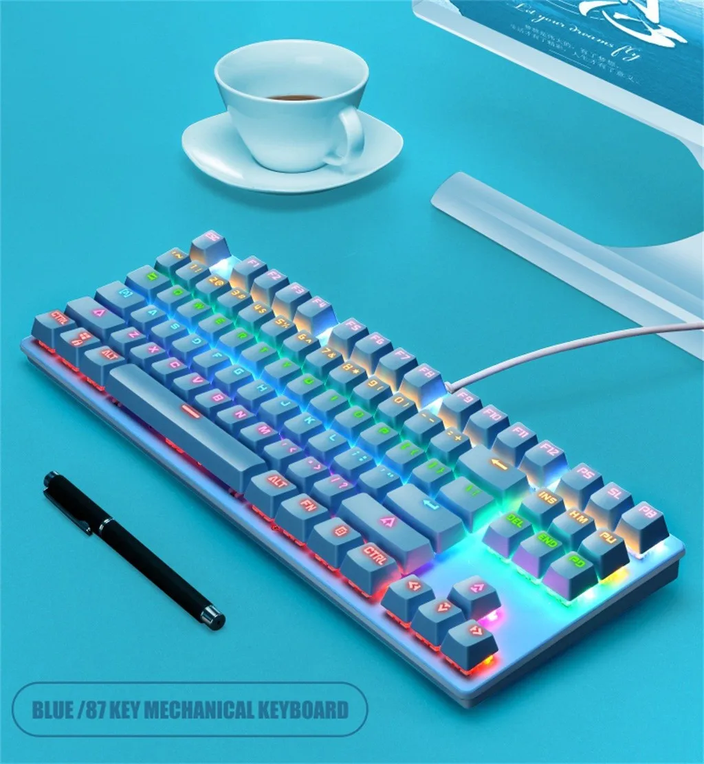 Прямая поставка Механическая игровая клавиатура проводная 87 клавиш Rgb-подсветка