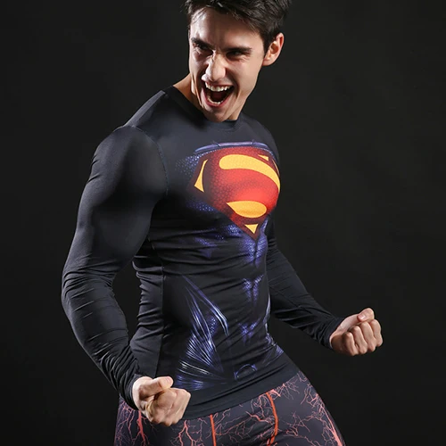 

Superman Compression Shirt Anime Cosplay Clothes Men's Sportswear Full Sleeve Elastic Tights for Muscle Man 3D Print Tshirt