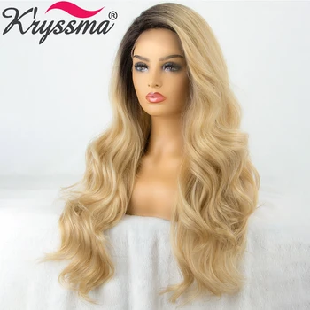 

kryssma Long Body Wave Wigs Ombre Blonde Wigs For Synthetic Lace Front Wigs Crochet Hair Cosplay Women's Wigs Heat Resistant