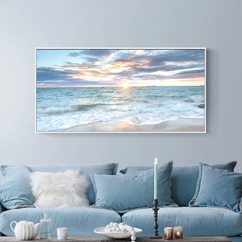 Sunrise-Coastal-Decorative-Canvas-Poster-Blue-Sea-Landscape-Picture-Waves-Canvas-Painting-Print-Beac