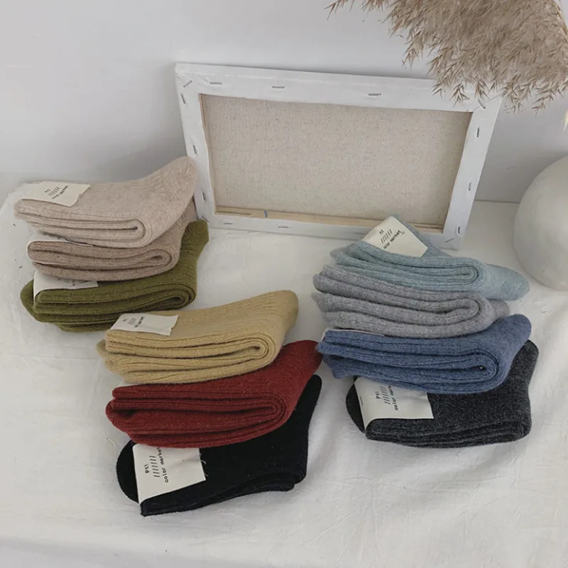 SP& CITY, простые однотонные женские теплые носки, зимние утепленные женские носки, повседневные шерстяные вязаные короткие носки Harajuku