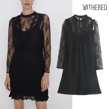 Увядшее осеннее платье женское английское городское сексуальное кружевное сшитое платье vestidos de fiesta de noche Плиссированное Платье Блейзер