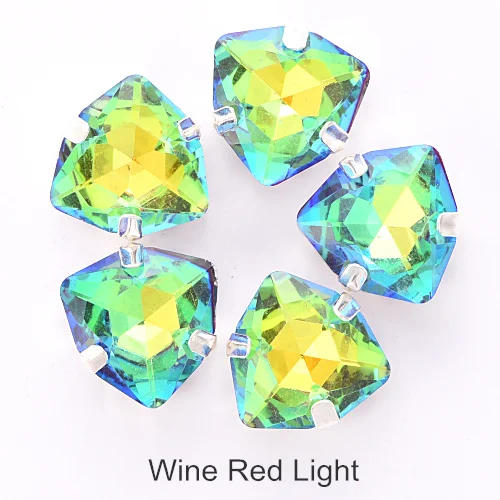 Wine Red Light 12 мм Fat Tri-angle Лучшее Стекло Кристалл пришить стразы Серебряная основа много цветов пришить на когти Стразы для свадебного платья B3644 - Цвет: Wine Red Light