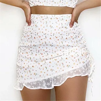 

Printed Skirt 2020 Summer European and American Sexy One-sided Drawstring Printed Ruffled Short Skirt