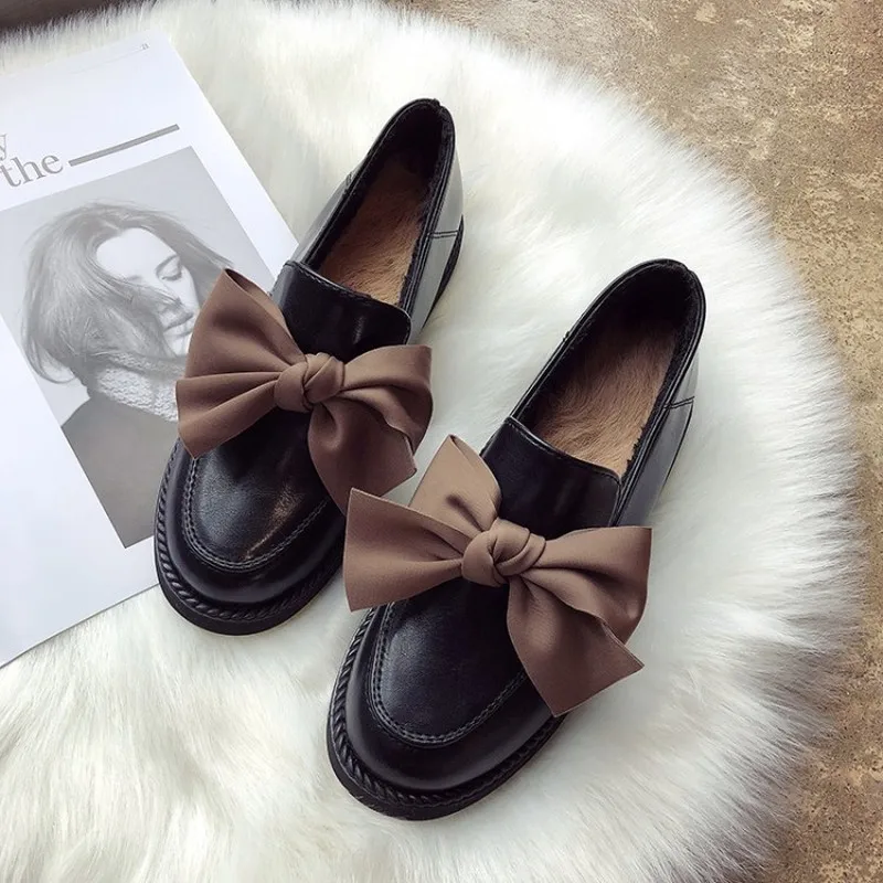 

2020 Round Head Shoes Women's New Style Spring Semi-high Heeled Small Leather Shoes Women's style Bow Chunky-Heel Stud Z15-65