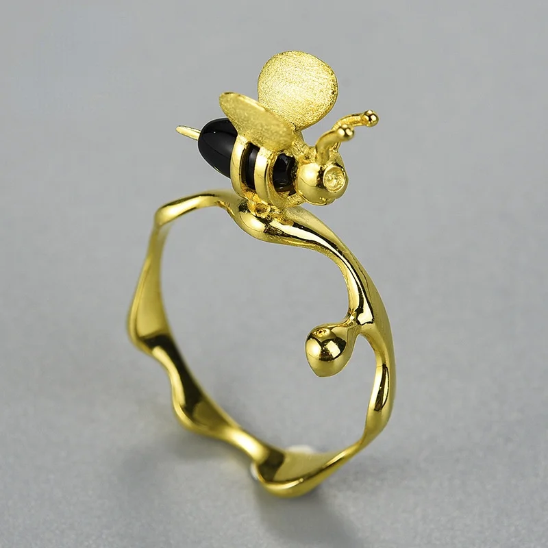 Fashion Jewelry 925 Sterling Silver Gold Bee and Dripping Honey Rings Real for Women Fine Accessories Gifts | Украшения и