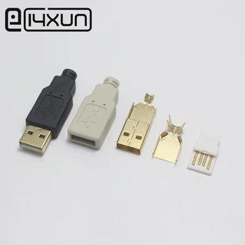 

100set Gold-plated Type A Male USB 2.0 Extender Cord Adapter Data Sync Converter 4 in 1 Black DIY Repair Connector Free-Welding