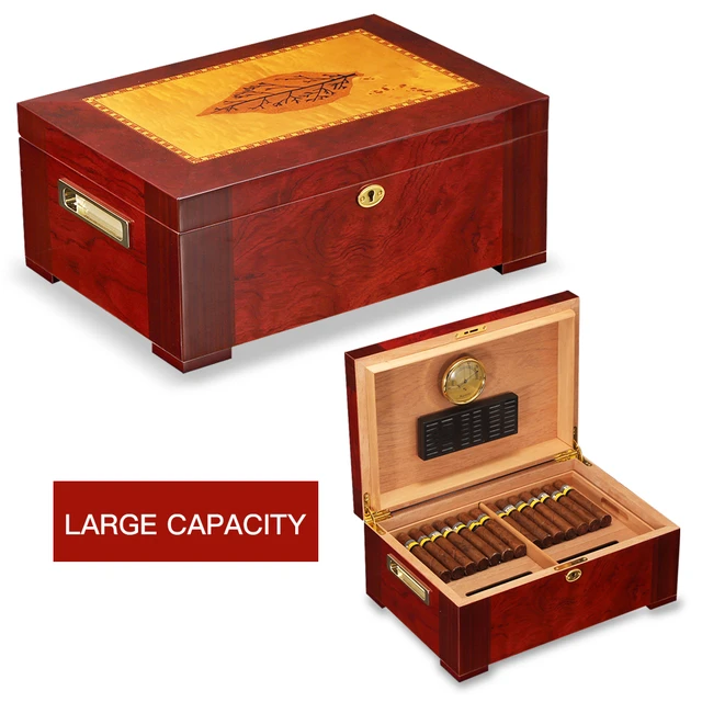 Luxury Cigar Humidor Home Cedar Wood Piano Finish Glossy Cigar Box W/ Key  Hygrometer Humidifier Humidor Box - AliExpress