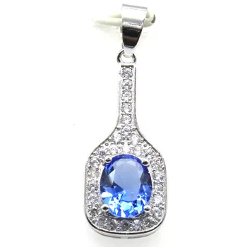 

38x13mm New Arrival Created Rich Blue Violet Tanzanite Red Blood Ruby CZ Silver Pendant