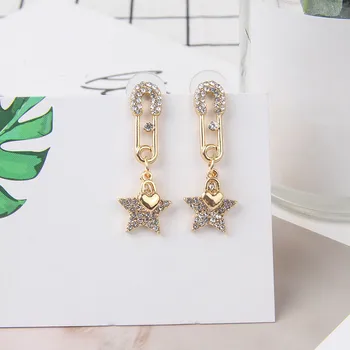 

Dominated 2019 new fashion Star style design Drop earrings Women Korean contracted fine crystal temperament joker earrings
