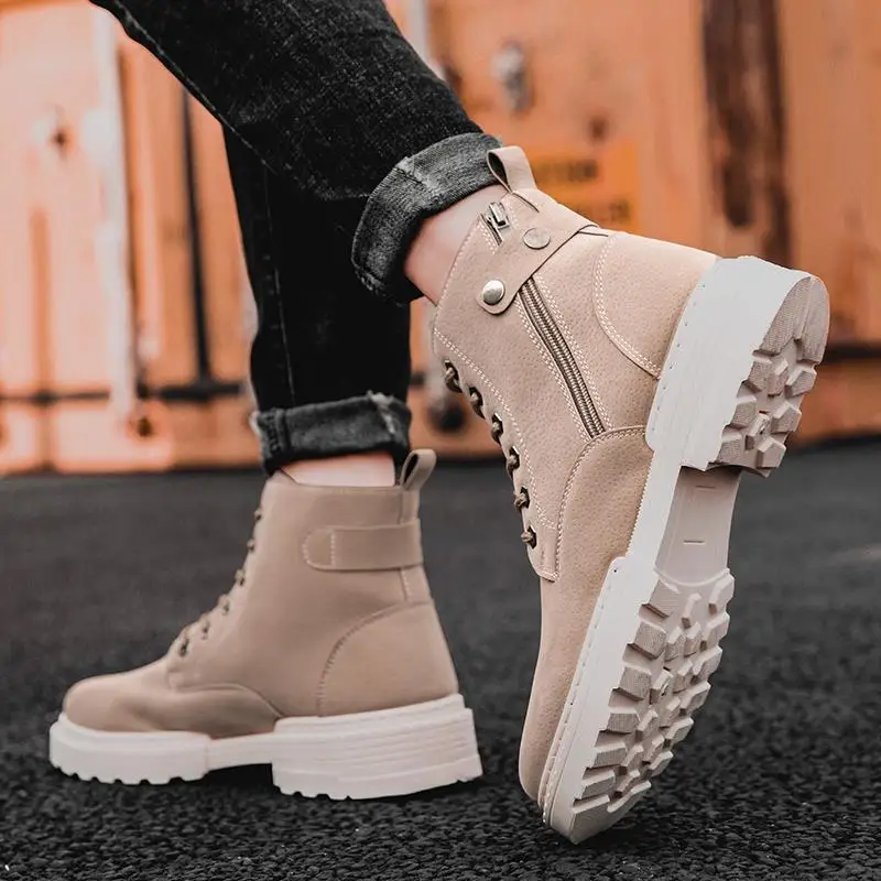 

Autumn and Winter New Men's Boots Pointed Business Leather Boots Fashion Canvas High Top Men's Shoes Casual Zapatos Hombre