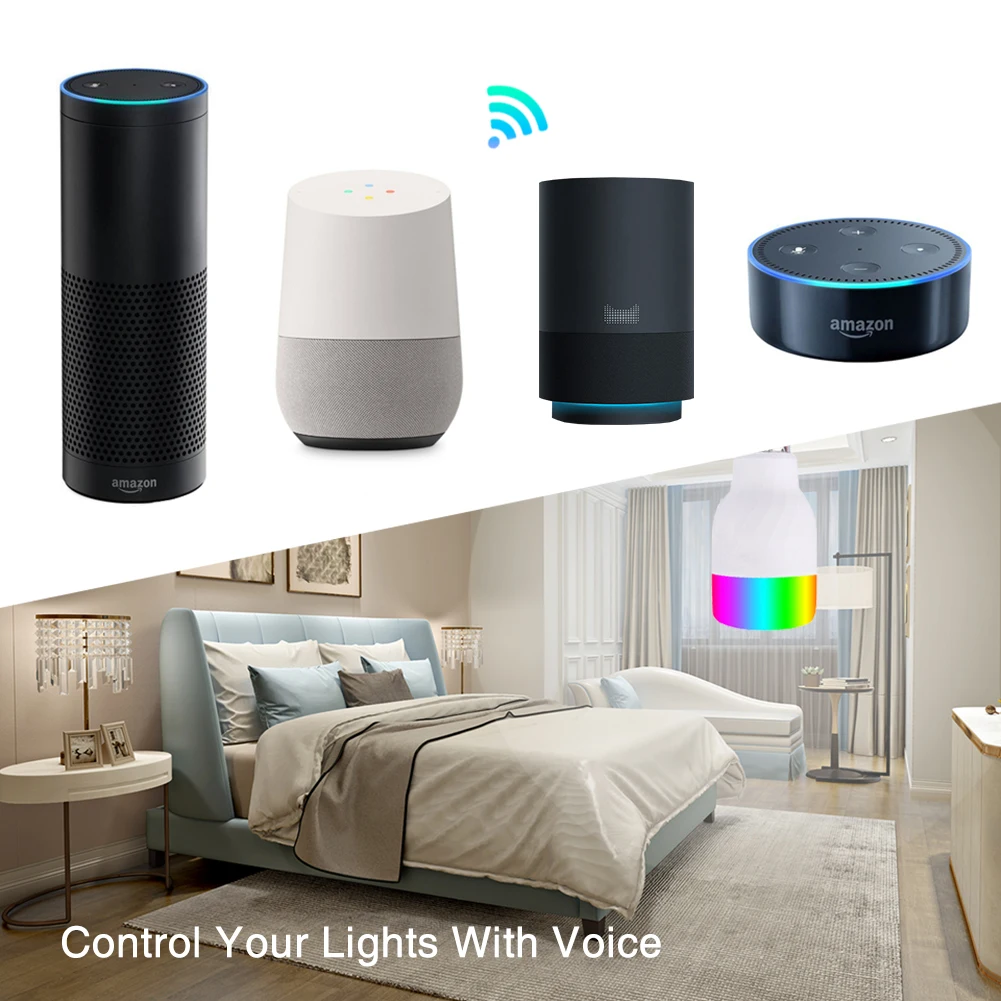 WiFi Smart Light Bulb Intelligent Colorful LED Lamp 7W RGBW APP Remote Control Works with Alexa Google for Smart Home E27 E26