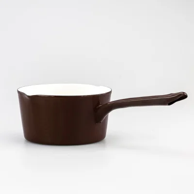 Японская Одноручная утолщенная эмалированная молочная кастрюля для соуса Лапша для завтрака детская плита варенья сковорода электромагнитная печь газовая общая - Цвет: Коричневый