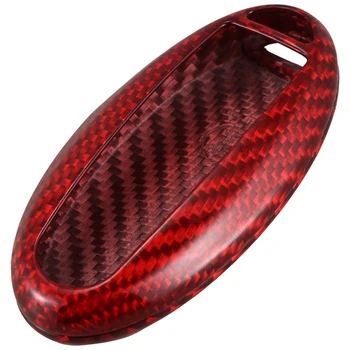 

NEW-Premium Real Carbon Fiber Red Key Fob Smart Key Case Cover Fit for Nissan GTR 370Z Murano,Fit for Infiniti Q50 Q60 Q70