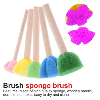

Handle Baby Educational Doodle Drawing Graffiti Tools Toys for children 5pcs/lot Wooden DIY Painting Sponge Brush Toy