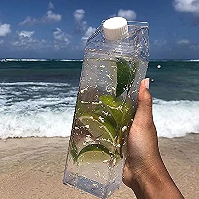 500/1000ML Sports Square Milk Juice Water Bottle Transparent BPA Free Portable Plastic Cup Milk Carton Water Bottle Clear Box