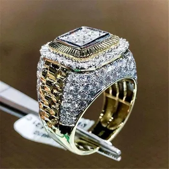Hip Hop Square Ring Men Vintage Jewelry Rings For Women Full Rhinestone Golden Punk Finger Ring Mens Rock Crystal Wedding Rings