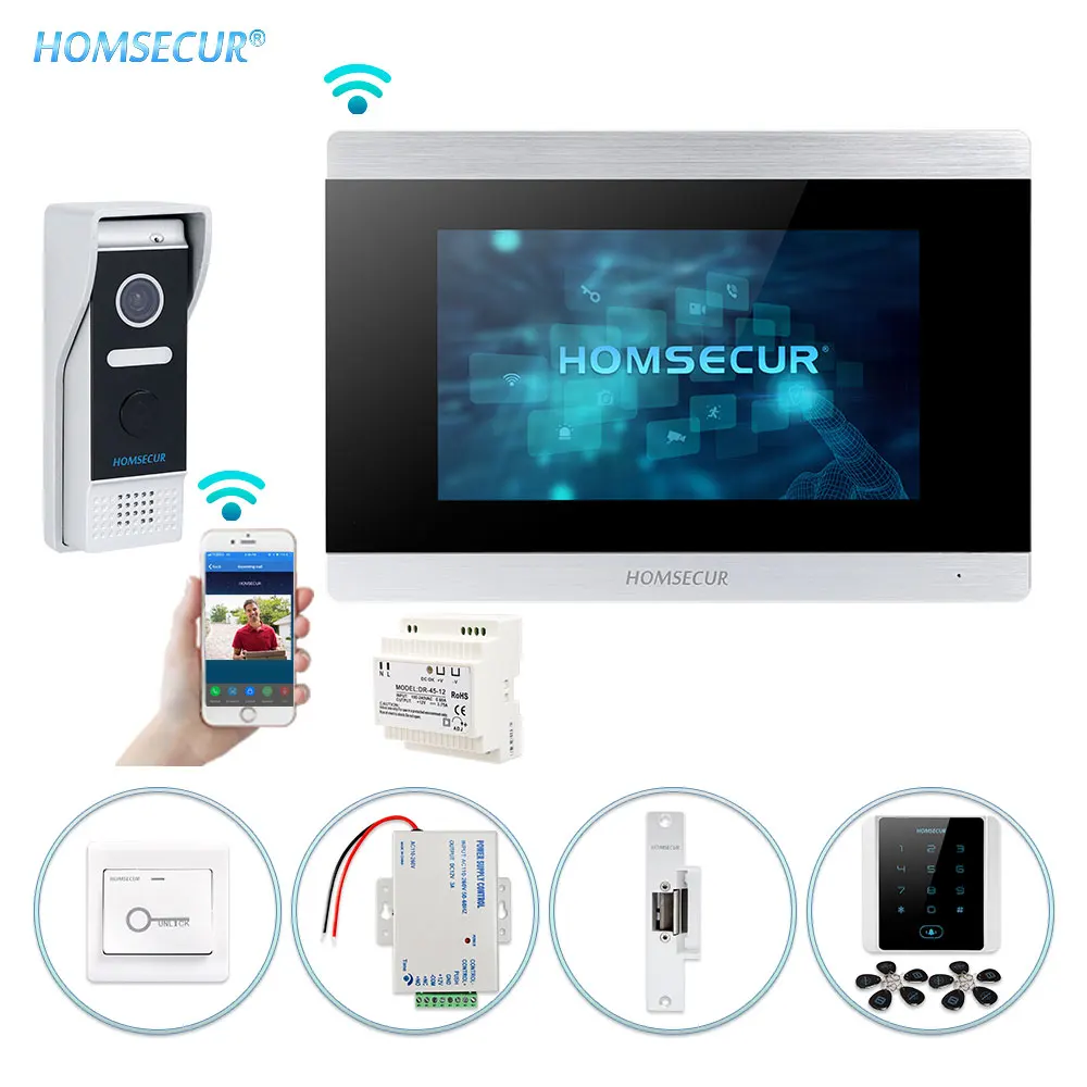 HOMSECUR 7 "wifi видео дверной телефон система 1.0MP IP65 наружная камера Удаленная разблокировка через приложение устройство чтения RFID Поддержка Fail