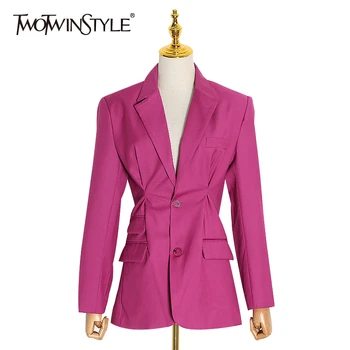 

TWOTWINSTYLE Casual Asymmetrical Blazer Women Lapel Collar Long Sleeve Tunic Sexy Suit For Female 2020 Fashion Clothing Tide