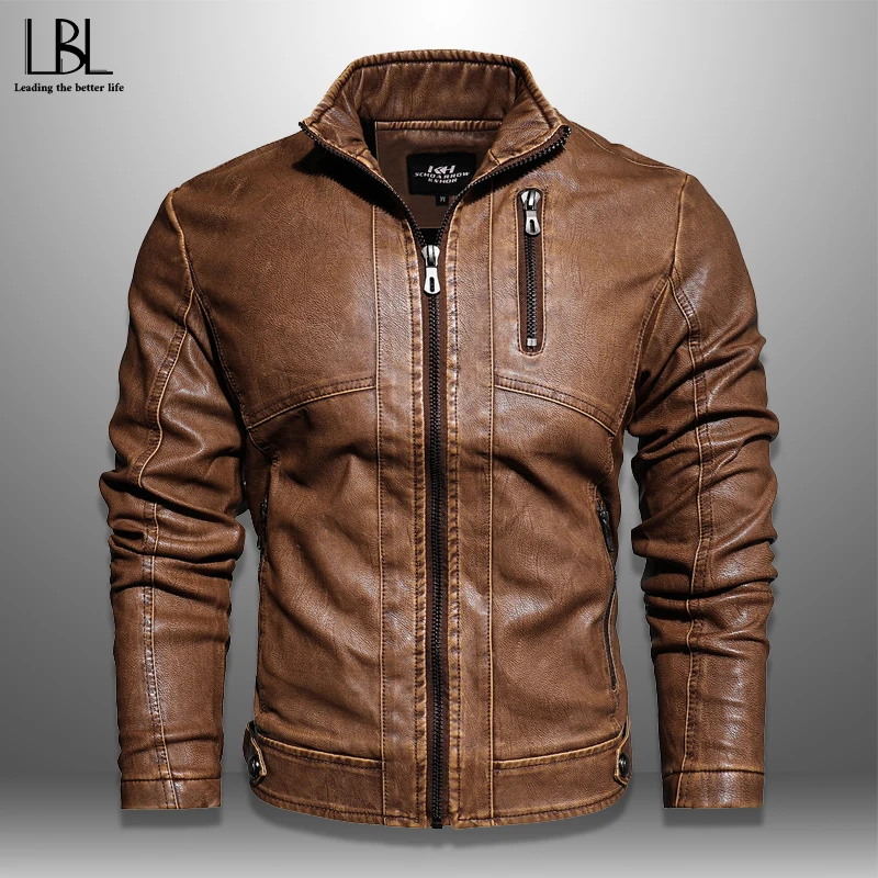 

Mens Bomber Jacket 2019 Autumn Fashion PU Leather Slim Jackets Winter Male Warm Fleece Cargo Coat Motorcycle Windproof Jaqueta