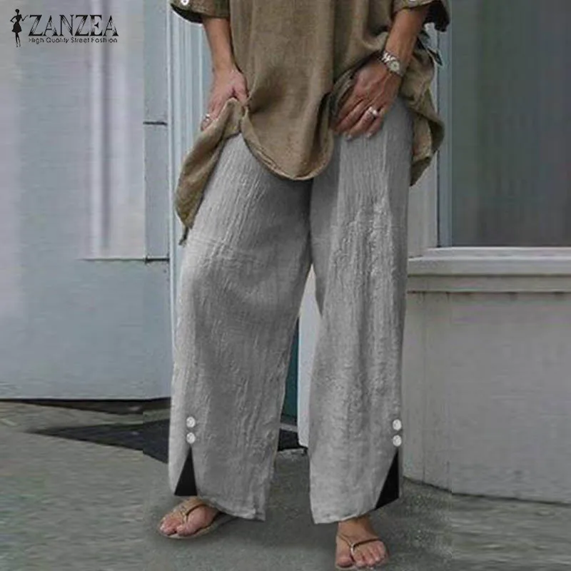 ZANZEA 2019 осенние брюки женские боты широкие брюки Pantalon Femme винтажные длинные брюки плюс размер повседневная Рабочая Уличная Одежда S-5XL