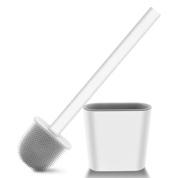 

Toilet Brush Bowl and Holder Set Scrubber Brush Wand for Corner Toilet Wall Small Niche Bathroom Under Rim Lip Brushes Cleaner