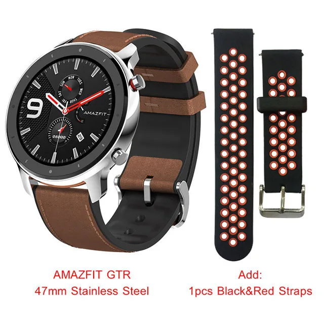 Смарт часы Amazfit GTR 47 мм Xiaomi Huami 5ATM водонепроницаемые спортивные Смарт- 24 батарея, управление музыкой, с gps, пульсометр дня - Цвет: Steel add BlackRed