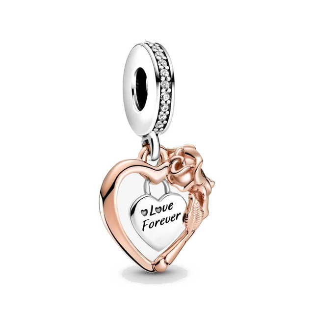 925 Sterling Silver Beads HEART & MUM Two-tone Family Tree  DANGLE Charm Fit Original Pandora Bracelet DIY Jewelry