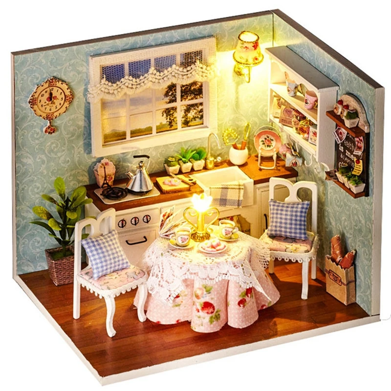 DIY DollHouse with Dust Cover Doll House Miniature Dollhouse Furniture Toys for Children New Year Christmas Gift Casa tc2 - Цвет: H08