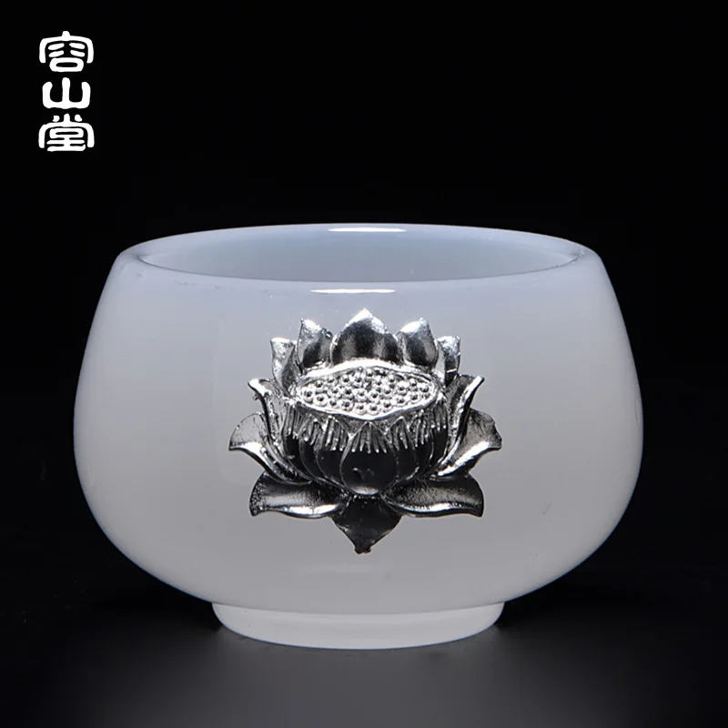 

|RongShan hall master jade porcelain/ceramic sample tea cup silver cup a cup of tea light coloured glaze kung fu tea set