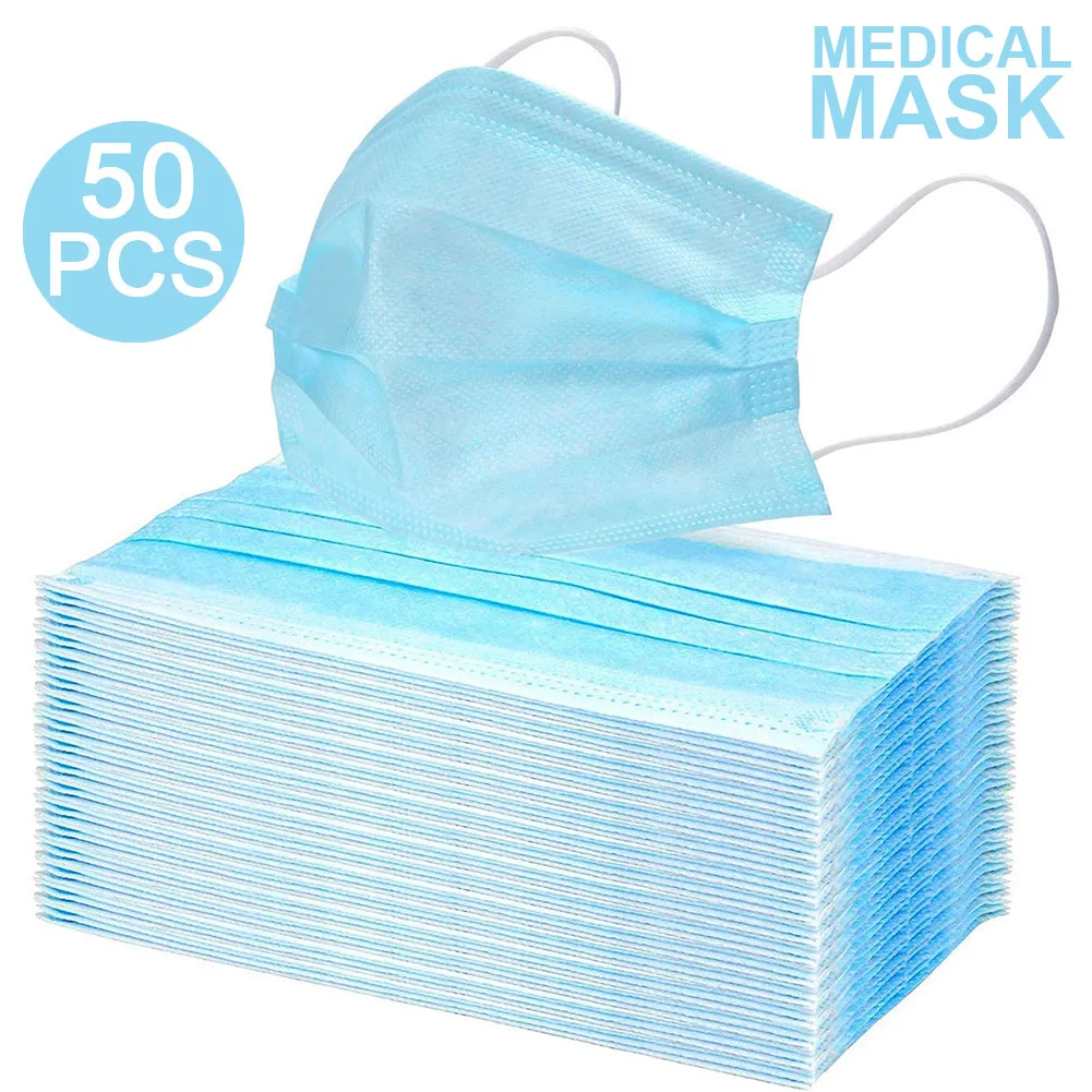 

50pcs Face Masks Disposable Dustproof Mask Facial Protective Cover Masks Anti Influenza Bacterial PM2.5 Mouth Mask