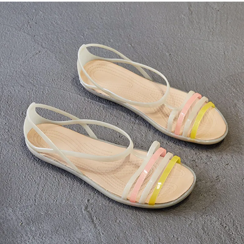 

Summer new sandals women flat beach shoes hole shoes open toe fish mouth plastic sandals women large size jelly shoes lady