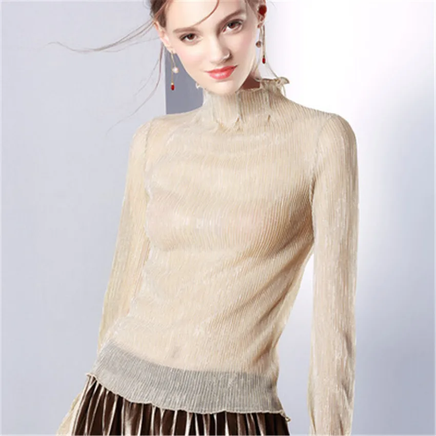 2019 New Fashion Spring Women Lace Blouses Turtleneck Mesh Shirts All-match Ladies Tops Pullovers Brief Autumn Bottomings WZ898 6