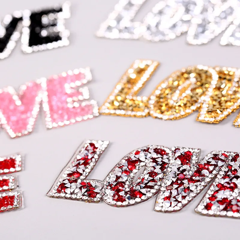 

New Letter Diamond Cloth Stickers LOVE Hot Drilling Clothes Pants Decorative Patch Cloth Fine Rhinestone Hot Map Clothing