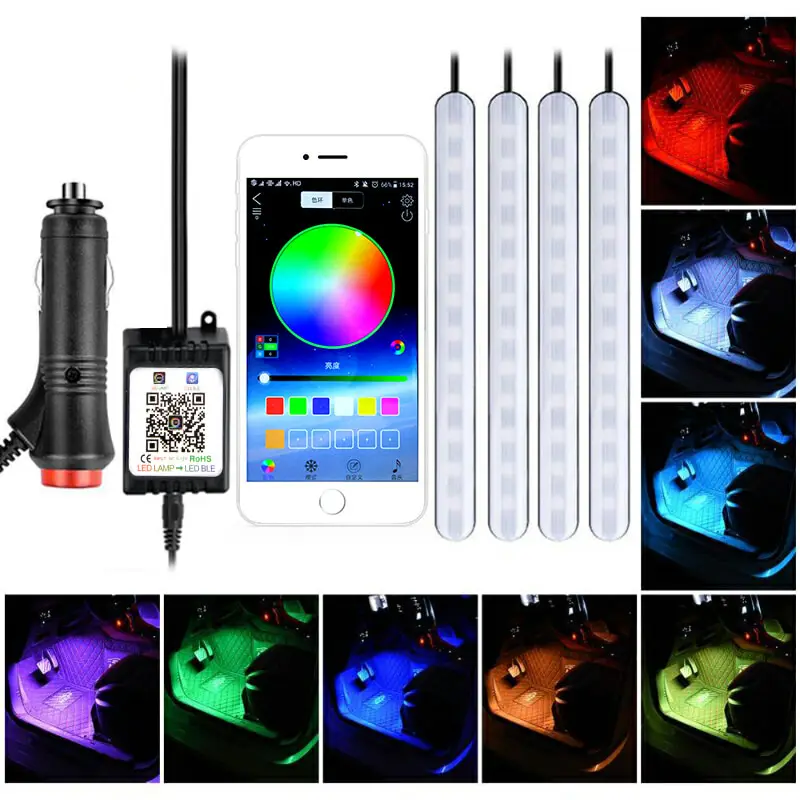 Светодиодный светильник для салона автомобиля, атмосферная лампа RGB, музыкальный голосовой Звук, приложение для управления дорожкой, напольный светильник, полоска дистанционного управления, 5 В, 12 В - Испускаемый цвет: Cigarette-App