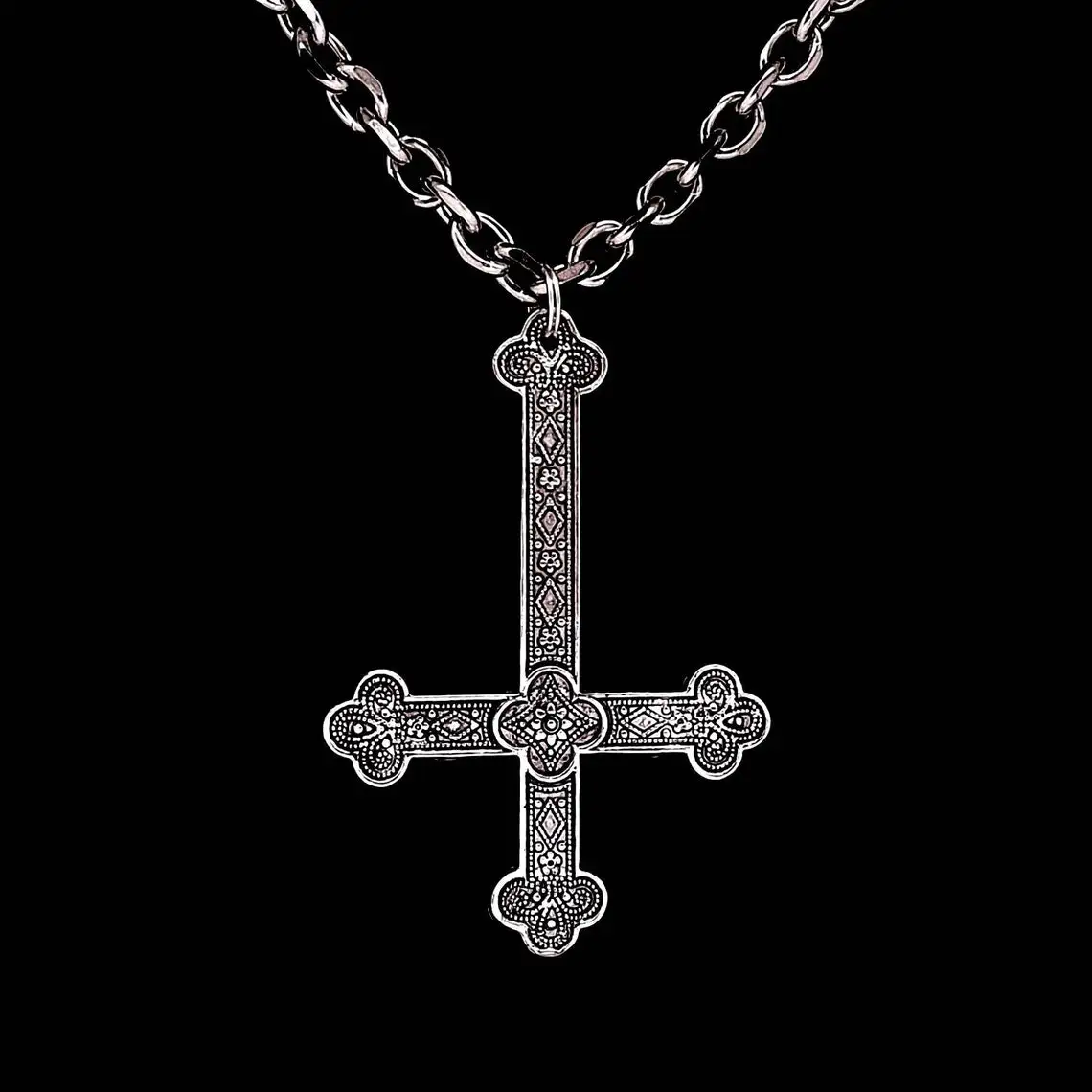 INVERTED CROSS Necklace Upside Down Cross Satanic Jewelry Occult Victorian Ornate | Украшения и аксессуары