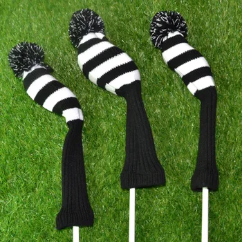 

3pcs Anti Scratch Dustproof Soft Golf Big Pom Pom Accessories Sports Washable Golf Headcover Set Long Neck Knitted For Driver