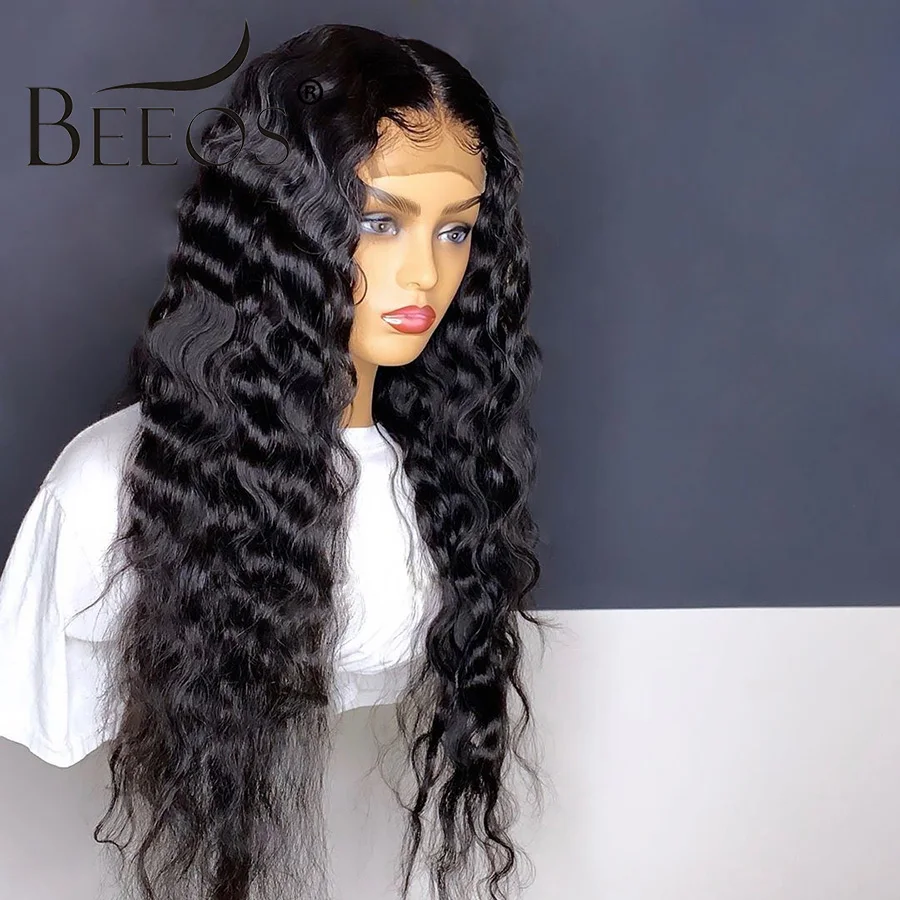 Beeos предварительно сорванный бразильский Remy глубокая волна 360 фронтальный парик из человеческих волос 8-26 дюймов бесклеевые парики из натуральных волос для черных женщин