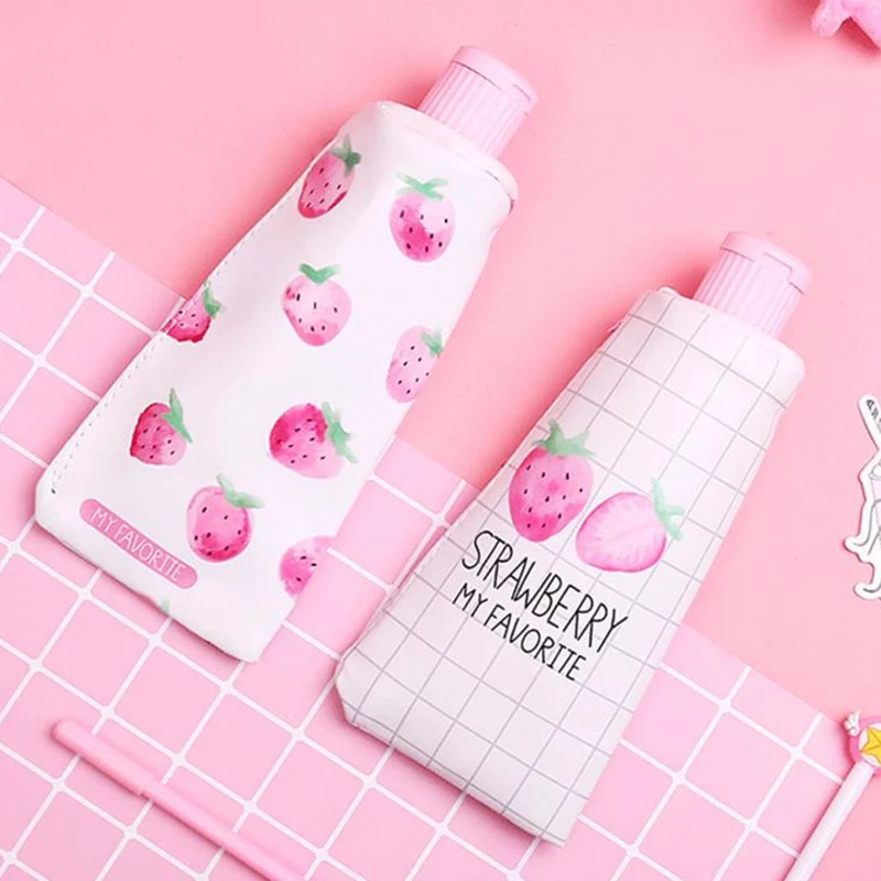 Cute Fruit Strawberry PU Big Capacity Pencil Case Multifunctional Student Stationery Pen Bag Kid Gift School Supplies
