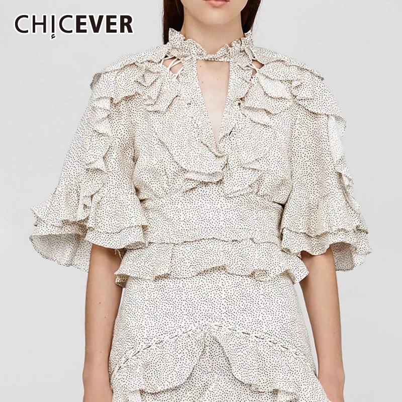 CHICEVER женская блузка с оборками и круглым вырезом расклешенными рукавами