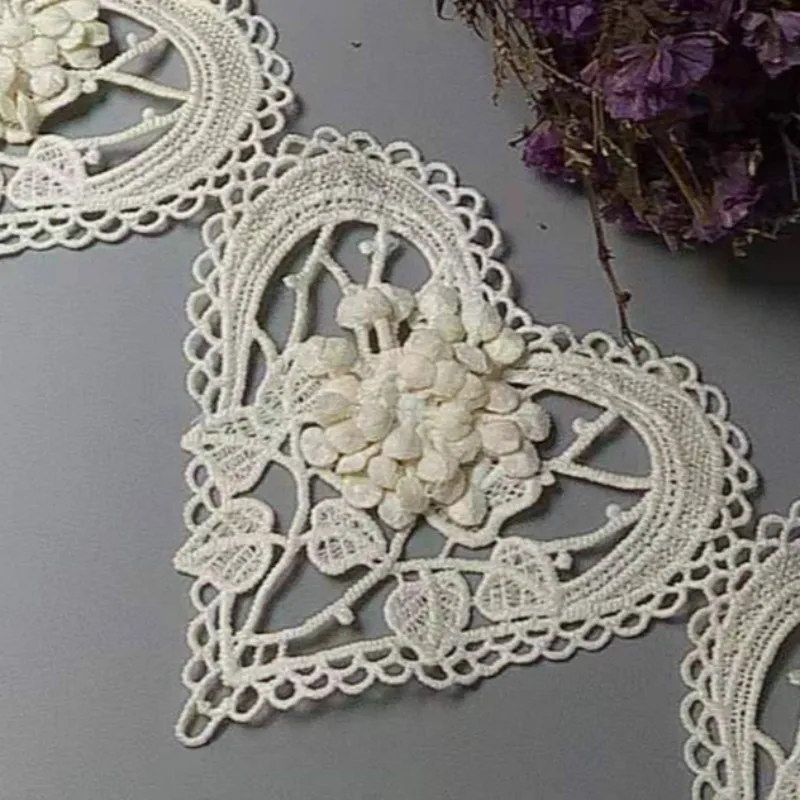 

10pcs Cotton Heart Flower Lace Trim Embroidered Lace Ribbon Handmade Wedding Dress Sewing Supplies Craft Gray White Gold Pink
