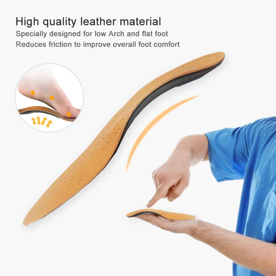 High quality Leather orthotic insole for Flat Feet Arch Support orthopedic shoes sole Insoles for feet men and women OX Leg