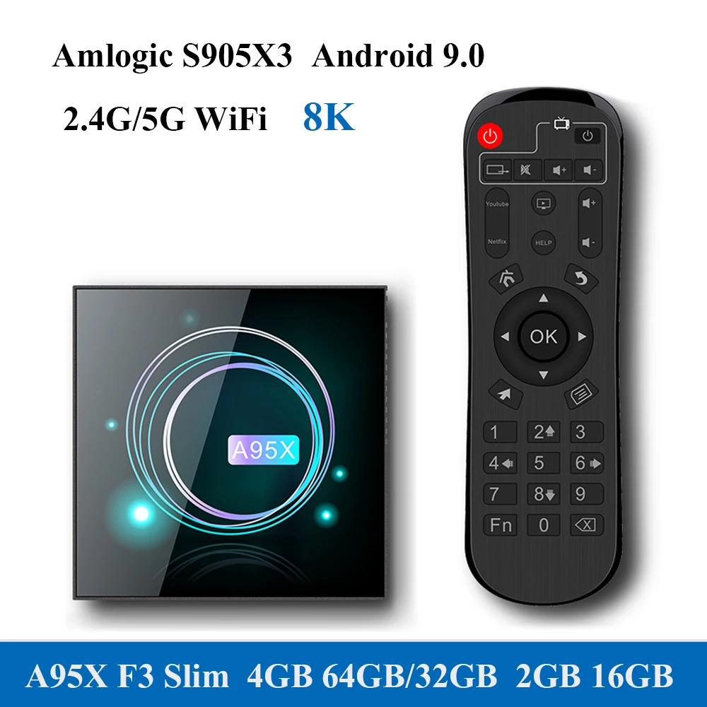 Приставка Смарт ТВ A95X F3 Slim Android 9 0 8K декодирование UHD 4K медиаплеер Amlogic S905X3 2 4 ГГц/5G Wi