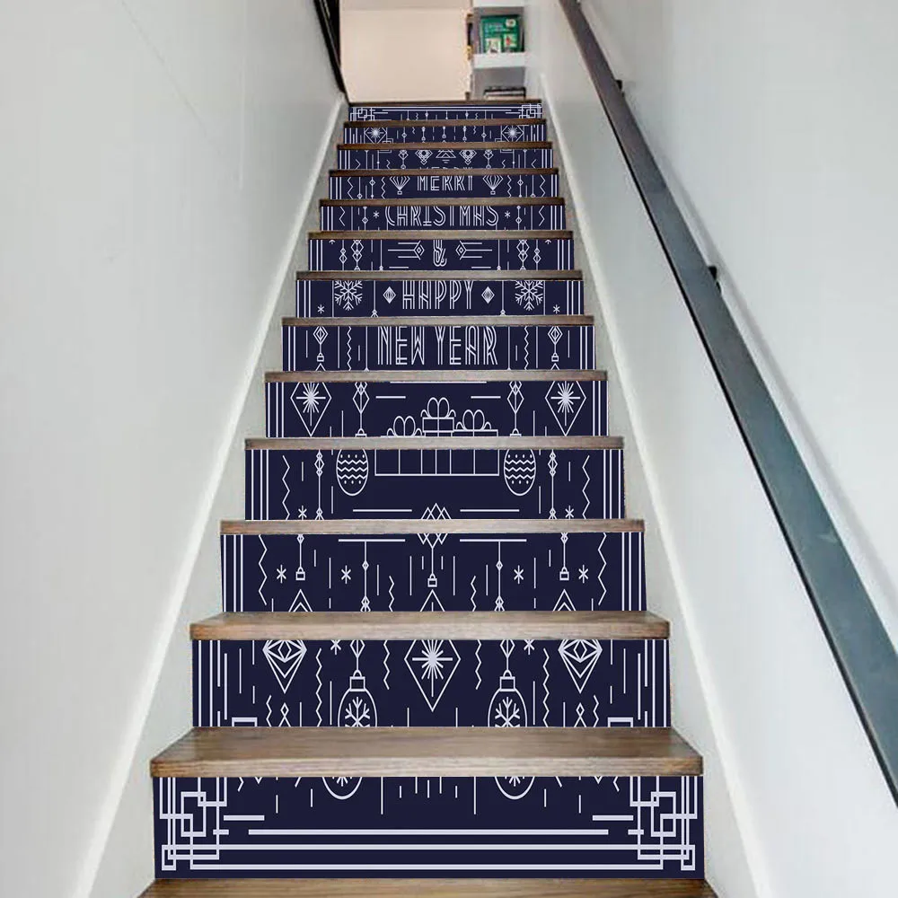 

6pcs/13pcs Simple Christmas Pattern Vinyl Stair Stickers Home Decoration DIY Floors Waterproof Staircase Murals Wallpaper Decals