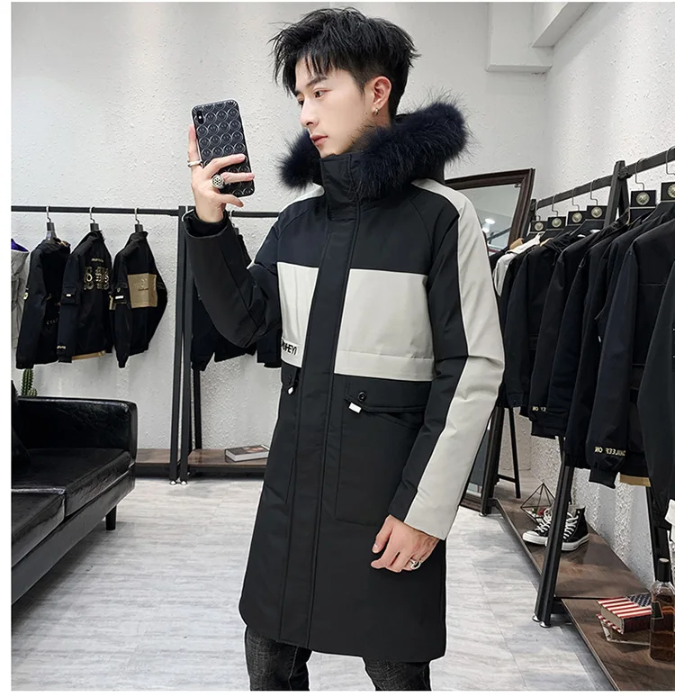 Cotton-padded Clothes Men's Mid-length Winter Coat Korean-style Fashion Teenager Handsome Hooded down Jacket Cotton-padded Cloth