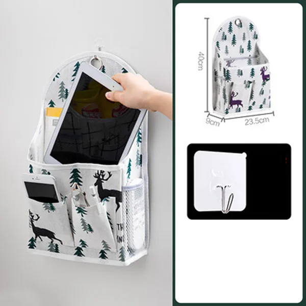 OYOREFD Wall Mounted Multi-function Waterproof Bag Organizer Cotton Linen Toiletry Bag Home Hanging Storage Bag Room Organizer Elk