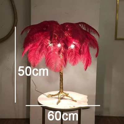 red H50CM Современный роскошный золотой торшер из страусиных перьев, медный, латунный, резиновый, скандинавский, стоячий светильник для виллы, Трехместный гостиничный декоративный светильник - Цвет абажура: red H50CM