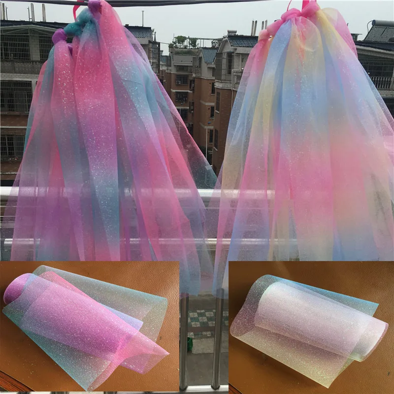 10YardRoll Pink Rainbow Glitter Tulle Roll Sequin Gradient Fabric DIY Craft Gift Birthday Party Wedding Decoration Supplie ww75 (2)