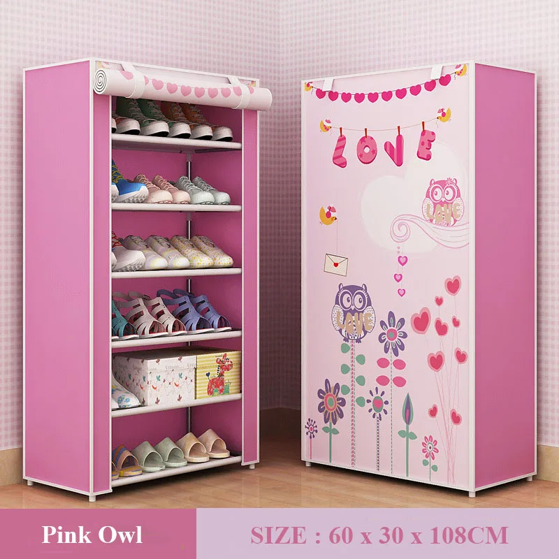 Pink owl 6L Нетканый тканевый стеллаж хранение обуви Прихожая шкаф Органайзер стенд держатель многоуровневый собрать обувь полка DIY мебель для дома - Цвет: Pink owl 6L