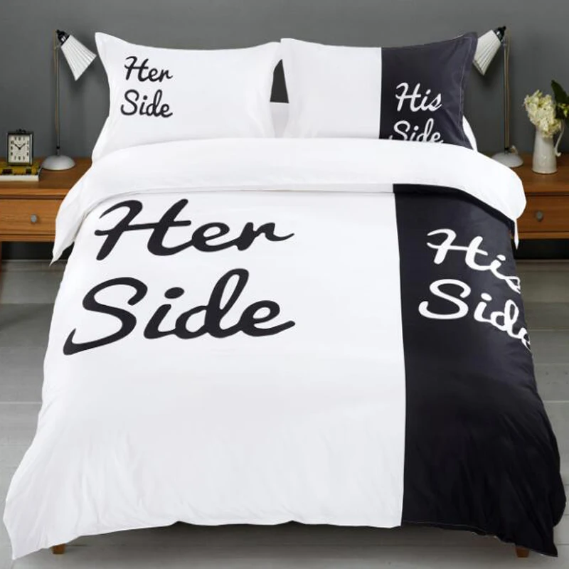 

3pcs Polyester Her Side His Side Printed Duvet Set Quilt Cover Duvet Cover With Pillowcases Without Sheet Without Filler